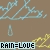 Pixelated icon with light blue and yellow abstract shapes on brown background, featuring text 'RAIN=LOVE' at bottom.