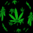 Animated sequence of green cannabis leaf icons on black background with varying pixelation and spacing across frames.