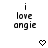 Pixelated text reads 'i love angie' above a pixelated heart symbol, with the heart's top-left pixel changing from black to white between frames.