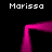 A static image with four instances of the text 'Marissa' surrounding a pink pixelated shape on black background.