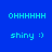 Pixelated blue background with cyan text 'OHHHHHH' and 'shiny :)' in two , displayed in a with varying blue shades