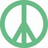 Green peace symbol icon with white negative space, rendered in pixelated style on solid background.