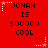 Red background with repeated text "JONAH IS 50000 COOL" in black pixelated font, surrounded by white and red star-shaped border elements.
