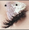 Animated sequence of a single eye with long lashes, featuring shifting star symbols on the eyelid against a light skin tone background.