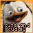 Animated contact sheet of a cartoon penguin character with changing text below, displayed in 19 frames across a grid layout.