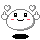 Pixelated white cloud-like character with black square eyes, red cheeks, and a smiling mouth; four variations show different hand gestures and heart positions against gray background.