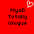 Red background with white pixelated heart symbol above black pixelated text reading "Myar Totally Unique" in two identical vertical