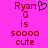 Pixelated text on bright pink background with a heart symbol next to 'Ryan' in the left view.