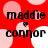 Red background with pink and white circles, black text reading 'maddie' above 'connor', small heart symbol between names.