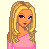 Pixelated character with blonde hair wearing pink top and blue jeans, shown in multiple views including full-body walk cycle and close-up headshot.