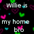 Black background with colorful heart shapes and text reading 'willie is Alyson is... my home bro my home sis i love them both!!!'