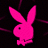 A pixelated pink rabbit silhouette with a bow tie appears on the left against a black background, while white text reading 'playboy!!' is displayed to the right.