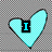 Three cyan heart-shaped icons with black-outlined text: 'I', 'Love', and 'Matt' displayed sequentially on a checkered background.