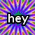 A static image with a kaleidoscopic background of purple, blue, green, and orange stripes radiating from the center, overlaid with bold black-outlined white text reading "hey yo ppl".