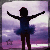 Silhouette of a figure in blue ballet attire with arms outstretched against purple and white gradient background, two versions differ by star symbol.