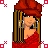 Pixel art contact sheet of a female character in red crop top and blue jeans with multiple poses, text fragments "wanna do is you!") and "All i", red cross patterns on white background.