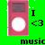 Static pixel art icon featuring a red music player device on green background with text elements.