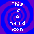 Four identical display a blue and purple spiral background with white pixelated text reading 'This is A weird icon' in vertical alignment
