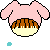 A 4-frame pixel art animation of a pink bunny-eared hat with brown hair peeking out, showing water droplets and changing background effects across frames.