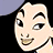 Pixelated cartoon face with light skin, dark eyebrows, and a wide open mouth showing teeth, set against a black background with a small gray area in the top left.