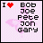 Animated contact sheet of 24 frames showing a pixel art buddy icon with changing text and color effects on a pink background, featuring names list and evolving 'being' text.