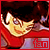 Pixelated character with dark hair and red clothing, mouth open in a smile, showing slight head movement