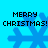 Four identical pixelated blue snowflakes on a bright cyan background with "MERRY CHRISTMAS!" text above each, arranged in a