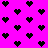 A static image of black pixelated hearts on a bright pink background with scattered black rectangular shapes.