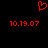 Red pixelated heart symbol above two identical red date strings on black background.