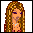Pixelated image of a woman with long brown hair and purple eyeshadow, next to blue background with text reading 'Im HOT UR NOT' in blocky letters.