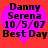 Two identical pixelated heart-shaped icons with pink fill and black text on a red background, each displaying 'Danny Serena 10/5/07 Best Day'.