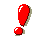 Red exclamation mark icon with smaller red dot below, both featuring white highlights and dark outlines on a light background.
