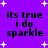 Purple background with white star shapes and black text reading "its true i do sparkle" in four identical quadrants.