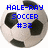 Pixelated soccer ball with blue text overlay reading "HALE-RAY SOCCER #32" in blocky font.