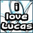 Pixelated static image with bold black text reading 'I love Lucas' on a white background with light blue and gray pixelated accents.