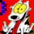 Pixelated cartoon character with yellow head and red sash on alternating red and blue backgrounds in a contact sheet layout.