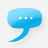 Blue speech bubble icon with three white dots inside, pixelated rendering on light background.