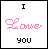 A contact sheet of 13 animated frames showing text-based buddy icons with romantic phrases, each containing "I" and "you" in various colorful fonts on white backgrounds.