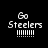 Four variations of a 'Go Steelers' pixel art icon with yellow bars and white text on black background.