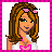 Pixel art buddy icon featuring a cartoon woman with brown hair and pink accessories next to the name 'Lauren' on a pink heart background, framed by a checkered border.