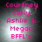 Four identical display pink text on a dark background with a bright central glow, each reading "Courtney Carly Ashlie & Megan BFFL's"