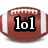 Brown football-shaped icon with white laces and black background displaying 'lol' in large white letters.