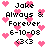 Pixelated icon with pink hearts scattered across white background, displaying text "Jake Always & Forever 6-10-08 (3)" in black blocky font.