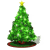 Two side-by-side pixelated Christmas tree icons with a yellow star on top, one unlit and one lit with orange lights.