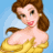 Pixelated 48x48 buddy icon featuring Belle from Beauty and the Beast on left, Disney Princess logo on right with pink background.