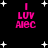 Black background with white star shapes and pink text reading "I LUV AIEC" in four identical arrangements.