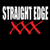 Pixelated graphic split into two vertical sections: left side shows 'STRAIGHT EDGE' text with red X symbols below on black background; right side displays 'IT'S OK NOT TO DRINK' in yellow block letters on green.