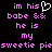 Pixelated text in pink and white on black background with a heart symbol replacing the 'o' in 'babe'.