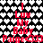 Red text on a black-and-white heart-patterned background with repeated phrases and symbols.