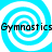 Four identical blue and white spiral patterns arranged in a with black text reading "Gymnastics" overlaid on each spiral